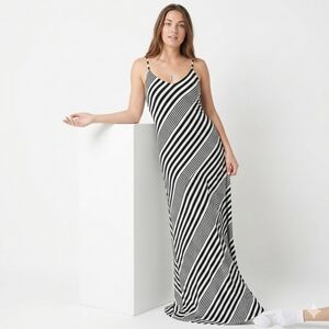 Lauren Ralph Lauren Striped Stretch Maxi Dress Size 14 Black Party Vacation